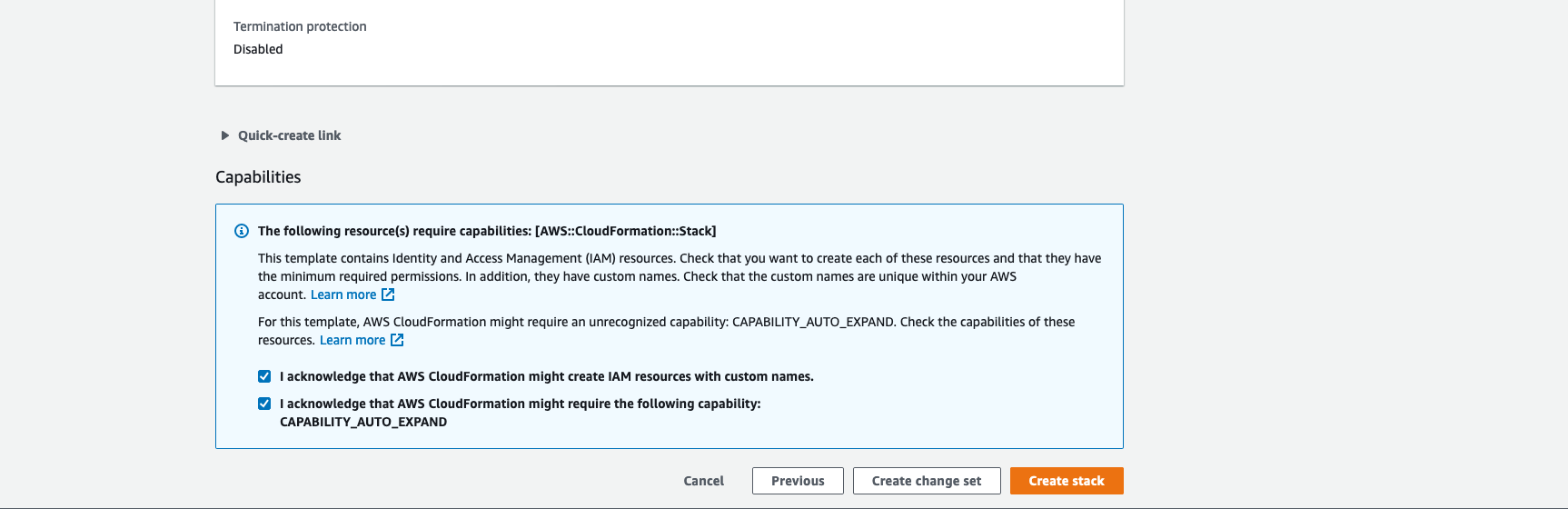 cloudformation Service Console
